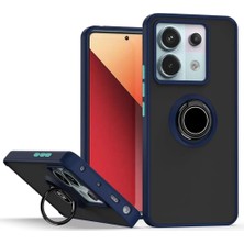 HANPORIUM Redmi Note 14S Uyumlu Kılıf Yüzüklü Standlı Extra Darbe Koruma Sert Silikon Kapak - Lacivert