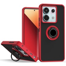 HANPORIUM Redmi Note 14S Uyumlu Kılıf Yüzüklü Standlı Extra Darbe Koruma Sert Silikon Kapak - Kırmızı