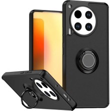 HANPORIUM Tecno Camon 30 Cl6 Uyumlu Kılıf Yüzüklü Standlı Extra Darbe Koruma Sert Silikon Kapak - Siyah