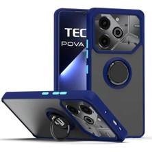 HANPORIUM Tecno Pova 6 Uyumlu Kılıf Yüzüklü Standlı Extra Darbe Koruma Sert Silikon Kapak - Lacivert