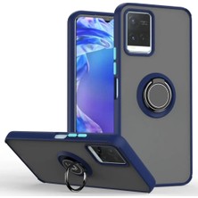 HANPORIUM Vivo V21E Uyumlu Kılıf Yüzüklü Standlı Extra Darbe Koruma Sert Silikon Kapak - Lacivert