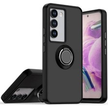 HANPORIUM Vivo V30 Lite Uyumlu Kılıf Yüzüklü Standlı Extra Darbe Koruma Sert Silikon Kapak - Siyah