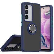 HANPORIUM Vivo V30 Lite Uyumlu Kılıf Yüzüklü Standlı Extra Darbe Koruma Sert Silikon Kapak - Lacivert