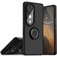 HANPORIUM Vivo V40 Uyumlu Kılıf Yüzüklü Standlı Extra Darbe Koruma Sert Silikon Kapak - Siyah