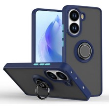 HANPORIUM Vivo Y18 Uyumlu Kılıf Yüzüklü Standlı Extra Darbe Koruma Sert Silikon Kapak - Lacivert