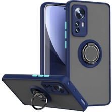 HANPORIUM Xiaomi 12 Uyumlu Kılıf Yüzüklü Standlı Extra Darbe Koruma Sert Silikon Kapak - Lacivert