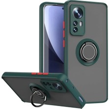 HANPORIUM Xiaomi 12 Uyumlu Kılıf Yüzüklü Standlı Extra Darbe Koruma Sert Silikon Kapak - Yeşil
