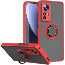 HANPORIUM Xiaomi 12 Uyumlu Kılıf Yüzüklü Standlı Extra Darbe Koruma Sert Silikon Kapak - Kırmızı