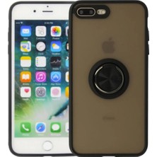 HANPORIUM Apple iPhone 8 Plus Uyumlu Kılıf Yüzüklü Standlı Extra Darbe Koruma Sert Silikon Kapak - Siyah