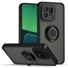 HANPORIUM Xiaomi 13 Uyumlu Kılıf Yüzüklü Standlı Extra Darbe Koruma Sert Silikon Kapak - Siyah