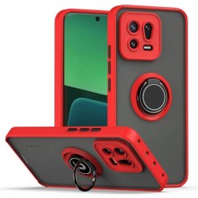 HANPORIUM Xiaomi 13 Uyumlu Kılıf Yüzüklü Standlı Extra Darbe Koruma Sert Silikon Kapak - Kırmızı