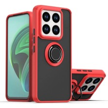 HANPORIUM Xiaomi 14 Uyumlu Kılıf Yüzüklü Standlı Extra Darbe Koruma Sert Silikon Kapak - Kırmızı