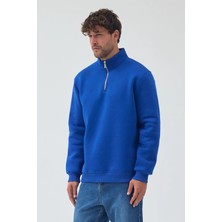 Lenithra Basic Oversize Siyah Unisex Yarım Fermuar Boğazlı Sweatshirt