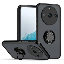 HANPORIUM Realme 11 Pro Uyumlu Kılıf Yüzüklü Standlı Extra Darbe Koruma Sert Silikon Kapak - Siyah