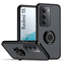 HANPORIUM Redmi 15 Uyumlu Kılıf Yüzüklü Standlı Extra Darbe Koruma Sert Silikon Kapak - Siyah