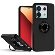 HANPORIUM Redmi Note 14S Uyumlu Kılıf Yüzüklü Standlı Extra Darbe Koruma Sert Silikon Kapak - Siyah