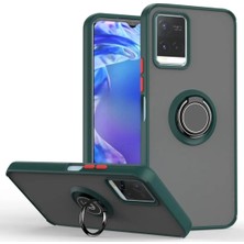 HANPORIUM Vivo V21E Uyumlu Kılıf Yüzüklü Standlı Extra Darbe Koruma Sert Silikon Kapak - Yeşil