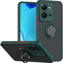 HANPORIUM Vivo V25 Uyumlu Kılıf Yüzüklü Standlı Extra Darbe Koruma Sert Silikon Kapak - Yeşil