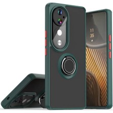 HANPORIUM Vivo V40 Uyumlu Kılıf Yüzüklü Standlı Extra Darbe Koruma Sert Silikon Kapak - Yeşil