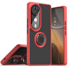 HANPORIUM Vivo V40 Uyumlu Kılıf Yüzüklü Standlı Extra Darbe Koruma Sert Silikon Kapak - Kırmızı