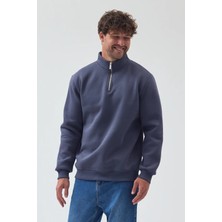 Lenithra Basic Oversize Siyah Unisex Yarım Fermuar Boğazlı Sweatshirt