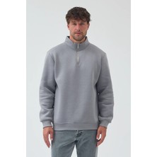 Lenithra Basic Oversize Siyah Unisex Yarım Fermuar Boğazlı Sweatshirt
