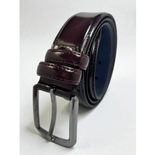 Ekuray Deri Ürünleri 3.5 cm Bordo Rugan, Dikişli Kemer