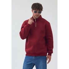 Lenithra Basic Oversize Siyah Unisex Yarım Fermuar Boğazlı Sweatshirt