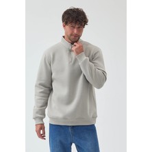 Lenithra Basic Oversize Siyah Unisex Yarım Fermuar Boğazlı Sweatshirt