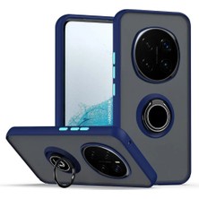 HANPORIUM Honor Magic 7 Pro Uyumlu Kılıf Yüzüklü Standlı Extra Darbe Koruma Sert Silikon Kapak - Lacivert