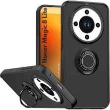 HANPORIUM Honor Magic 8 Lite Uyumlu Kılıf Yüzüklü Standlı Extra Darbe Koruma Sert Silikon Kapak - Siyah