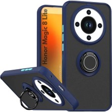 HANPORIUM Honor Magic 8 Lite Uyumlu Kılıf Yüzüklü Standlı Extra Darbe Koruma Sert Silikon Kapak - Lacivert