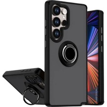 HANPORIUM Samsung Galaxy S26 Ultra Uyumlu Kılıf Yüzüklü Standlı Extra Darbe Koruma Sert Silikon Kapak - Siyah