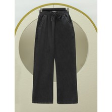 Moda Morfo Beli Lastikli Cepli Bol Paça Kot Pantolon        -Antrasit