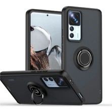 HANPORIUM Xiaomi 12T Pro Uyumlu Kılıf Yüzüklü Standlı Extra Darbe Koruma Sert Silikon Kapak - Siyah