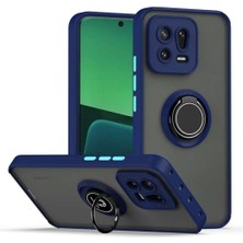 HANPORIUM Xiaomi 13 Uyumlu Kılıf Yüzüklü Standlı Extra Darbe Koruma Sert Silikon Kapak - Lacivert