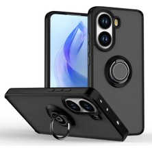 HANPORIUM Vivo Y03 Uyumlu Kılıf Yüzüklü Standlı Extra Darbe Koruma Sert Silikon Kapak - Siyah
