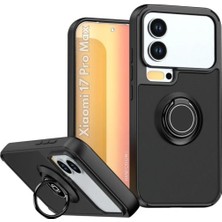 HANPORIUM Xiaomi 17 Pro Max Uyumlu Kılıf Yüzüklü Standlı Extra Darbe Koruma Sert Silikon Kapak - Siyah