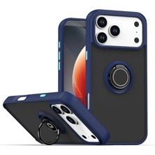 HANPORIUM Apple iPhone 17 Pro Max Uyumlu Kılıf Yüzüklü Standlı Extra Darbe Koruma Sert Silikon Kapak - Lacivert