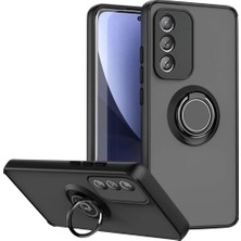 HANPORIUM Vivo V23 Uyumlu Kılıf Yüzüklü Standlı Extra Darbe Koruma Sert Silikon Kapak - Siyah