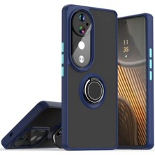 HANPORIUM Vivo V40 Pro Uyumlu Kılıf Yüzüklü Standlı Extra Darbe Koruma Sert Silikon Kapak - Lacivert