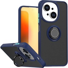 HANPORIUM Tecno Spark Go 2025 Uyumlu Kılıf Yüzüklü Standlı Extra Darbe Koruma Sert Silikon Kapak - Lacivert