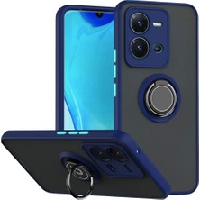 HANPORIUM Vivo V25 Uyumlu Kılıf Yüzüklü Standlı Extra Darbe Koruma Sert Silikon Kapak - Lacivert