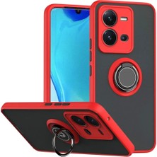 HANPORIUM Vivo V25 Uyumlu Kılıf Yüzüklü Standlı Extra Darbe Koruma Sert Silikon Kapak - Kırmızı