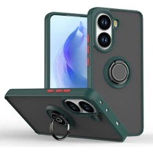 HANPORIUM Vivo Y03 Uyumlu Kılıf Yüzüklü Standlı Extra Darbe Koruma Sert Silikon Kapak - Yeşil