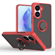 HANPORIUM Vivo Y03 Uyumlu Kılıf Yüzüklü Standlı Extra Darbe Koruma Sert Silikon Kapak - Kırmızı