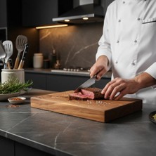 Qarqa ''HERKÜL SERİSİ'' Doğal Ceviz Profesyonel Kesme Tahtası -50X30X5 cm -Lazerle Kişiselleştirme