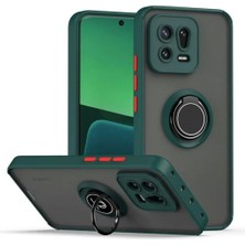 HANPORIUM Xiaomi 13 Uyumlu Kılıf Yüzüklü Standlı Extra Darbe Koruma Sert Silikon Kapak - Yeşil