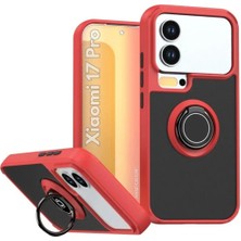 HANPORIUM Xiaomi 17 Pro Uyumlu Kılıf Yüzüklü Standlı Extra Darbe Koruma Sert Silikon Kapak - Kırmızı