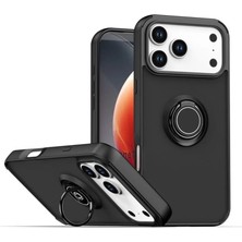 HANPORIUM Apple iPhone 17 Pro Max Uyumlu Kılıf Yüzüklü Standlı Extra Darbe Koruma Sert Silikon Kapak - Siyah